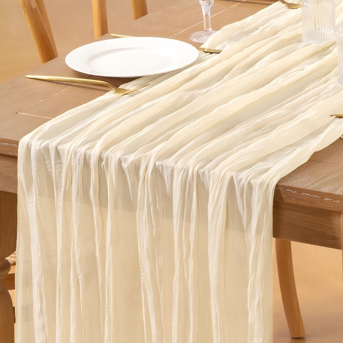 Beige Cheesecloth Table Runner 12pcs for Boho Rustic Decor