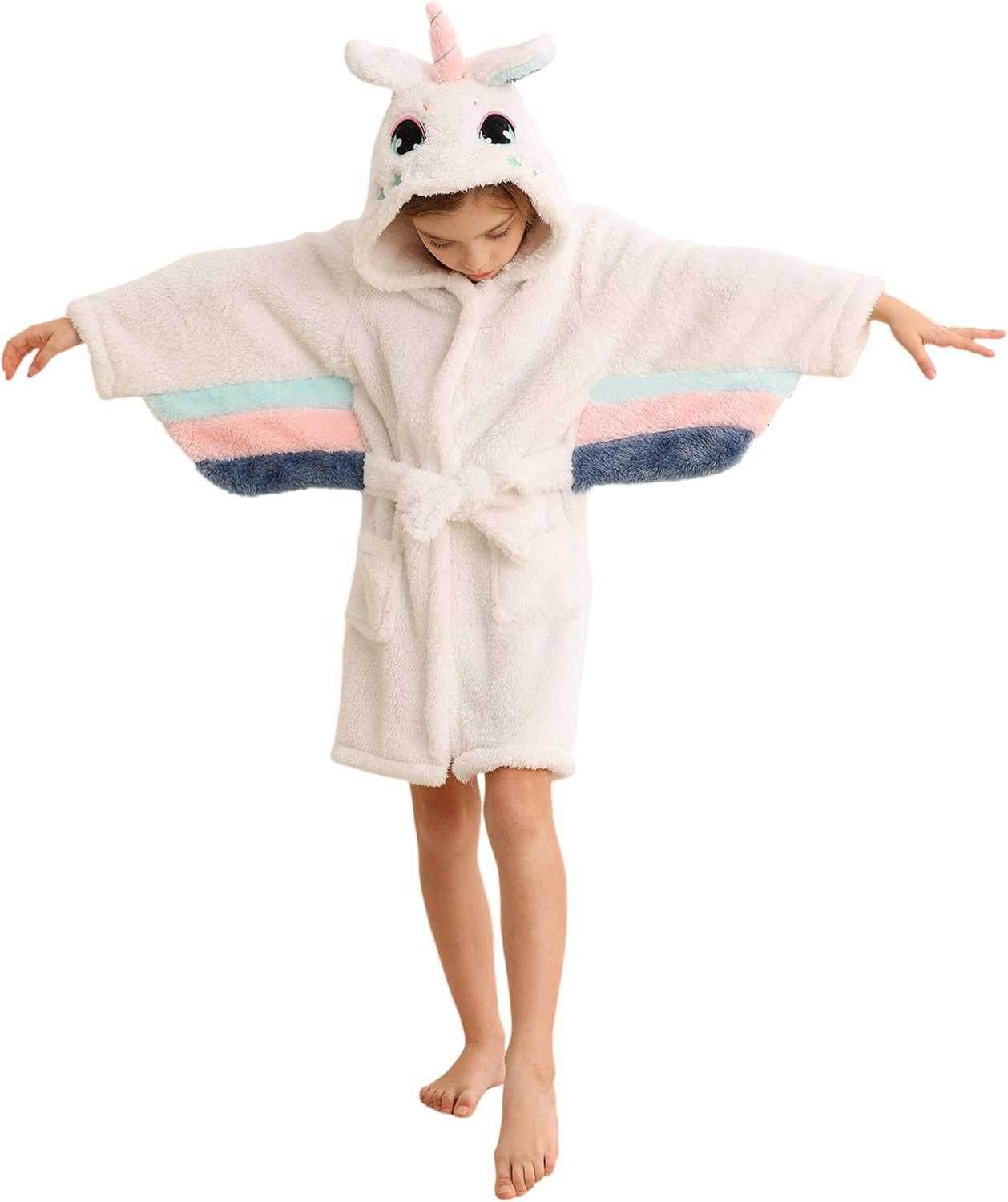 DELEY Girl's Robe for Kids - Soft Hooded Toddler Bathrobe