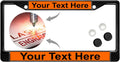 Black Powder-Coated Metal License Plate Frame - Orange/Black Text