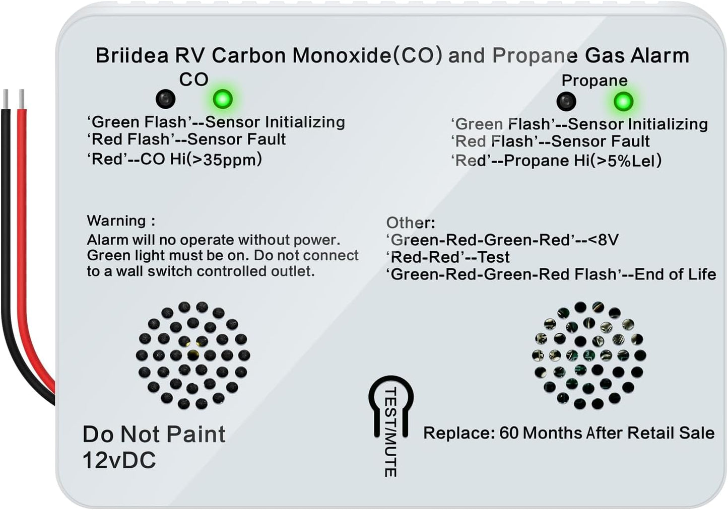 Briidea RV Carbon Monoxide & Propane Gas Alarm for Safety