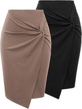 Wear to Work Pencil Skirts for Women High Waist Wrap Front