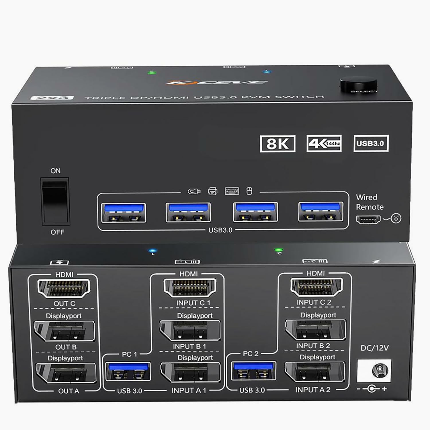 Triple Monitor KVM Switch for 2 Computers with 8K Support