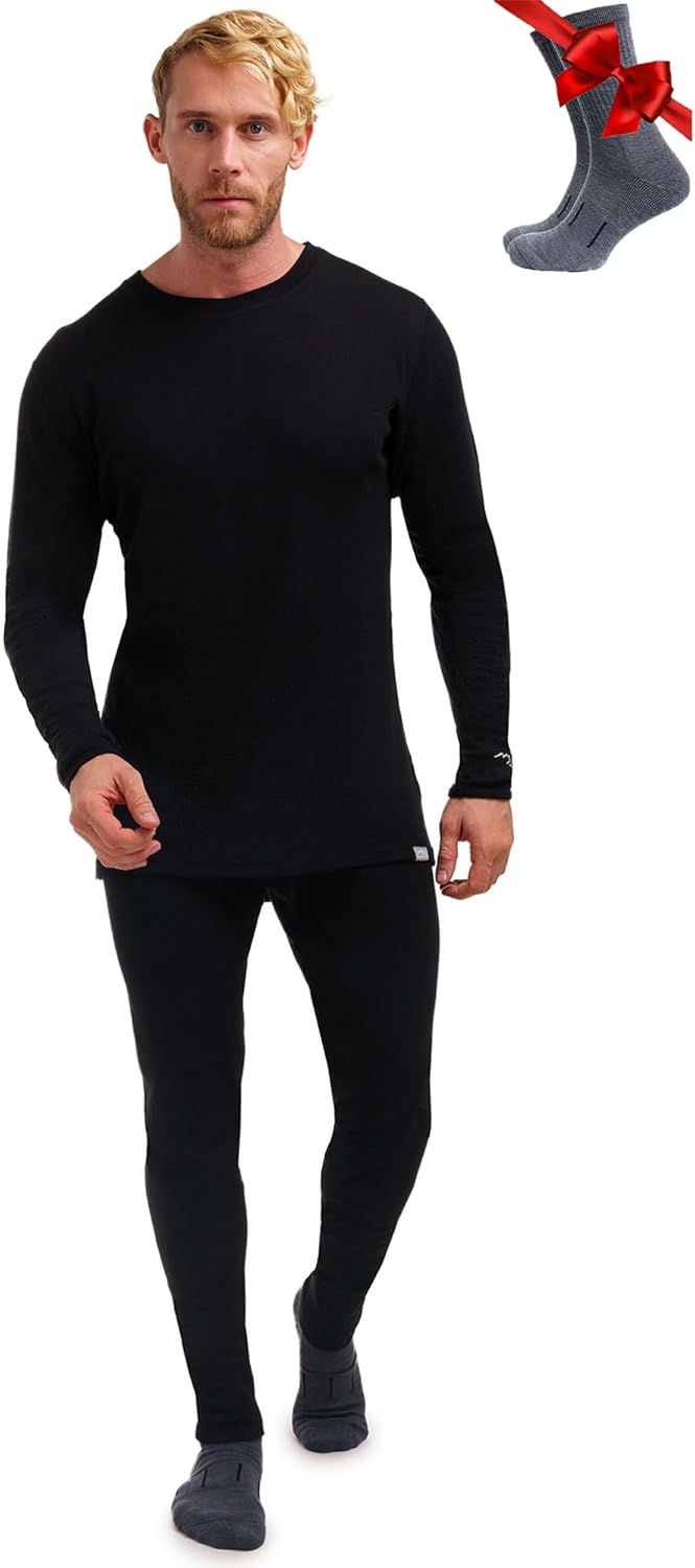 Merino Wool Base Layer Mens Set - Heavyweight & Midweight Comfort