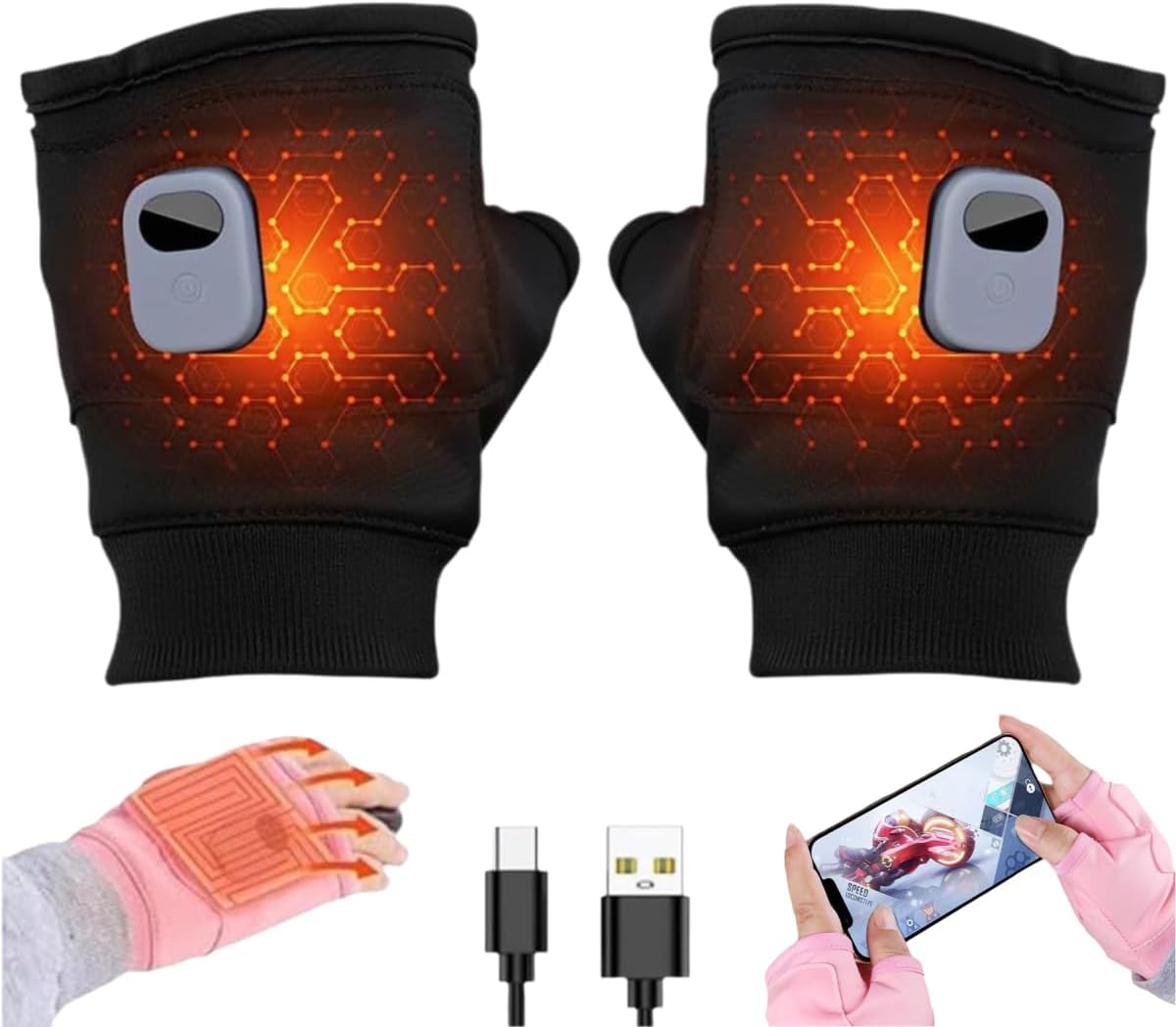 SYINTOSUN Rechargeable Heated Fingerless Gloves