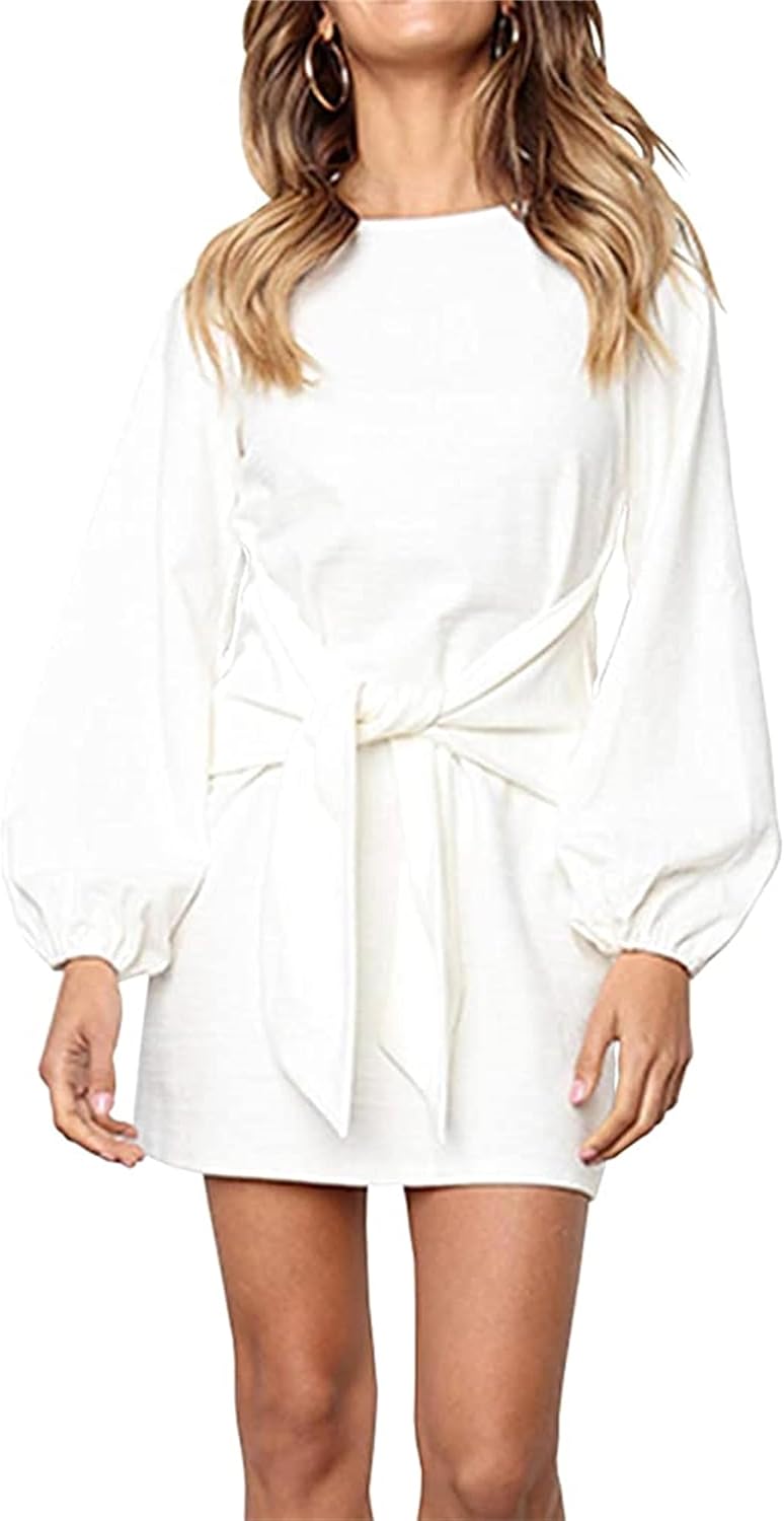 Elegant Long Lantern Sleeve Short Dress for Fall Weddings