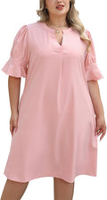 Plus Size Summer Shift Dress for Women - V Neck Ruffled Sleeves