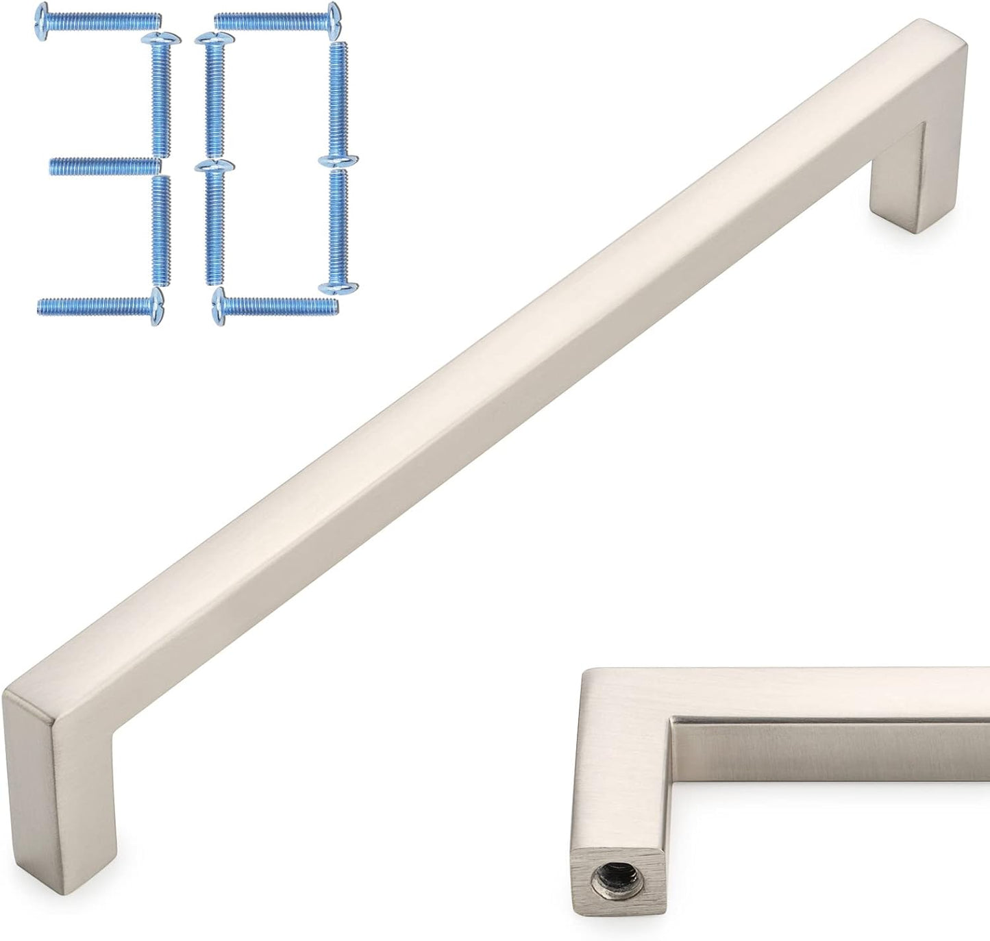 KOOFIZO 30-Pack Solid Square Bar Cabinet Handle - Brushed Nickel