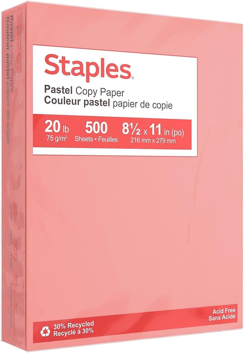 STAPLES Salmon Colored Copy Paper - 500 Sheets!