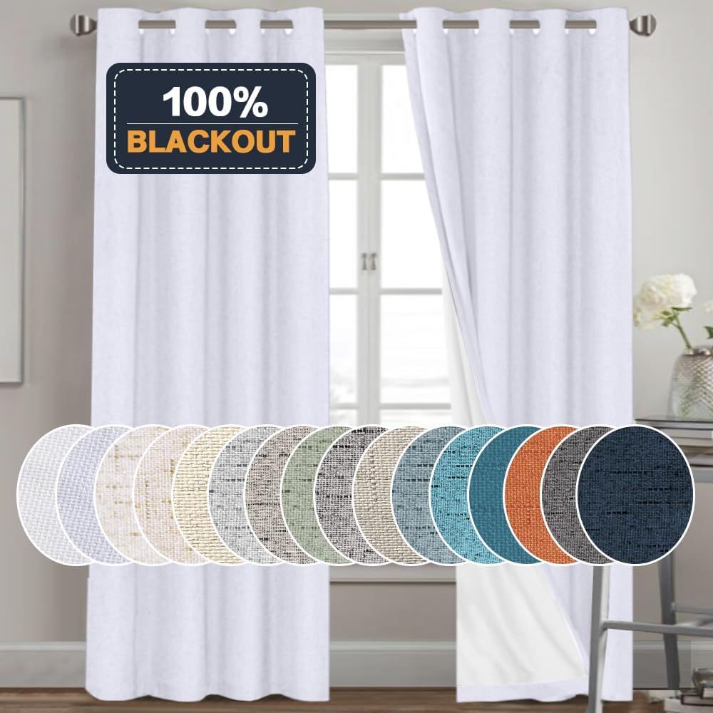 PrinceDeco White Blackout Curtains for Room Darkening Needs
