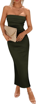 PRETTYGARDEN Strapless Ribbed Maxi Dress - Flattering Summer Bodycon