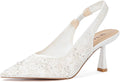Slingback Wedding Heels for Women Bridal Lace Mesh Kitten Heel Jewelry