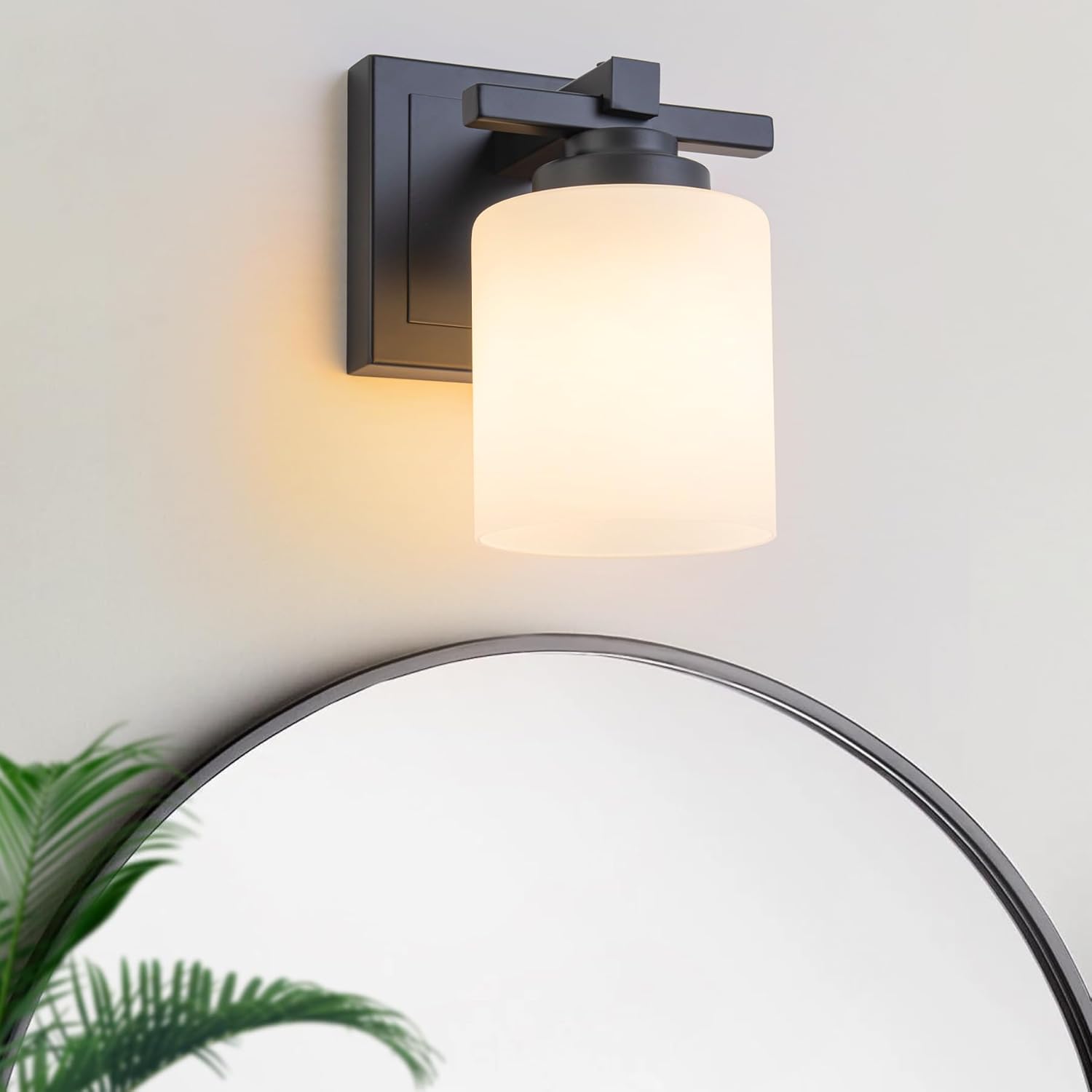 Modern Bathroom Light Fixtures Over Mirror with Milky Glass Shades