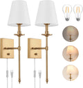 Dimmable Set of Two Wall Sconces with White Fabric Shades