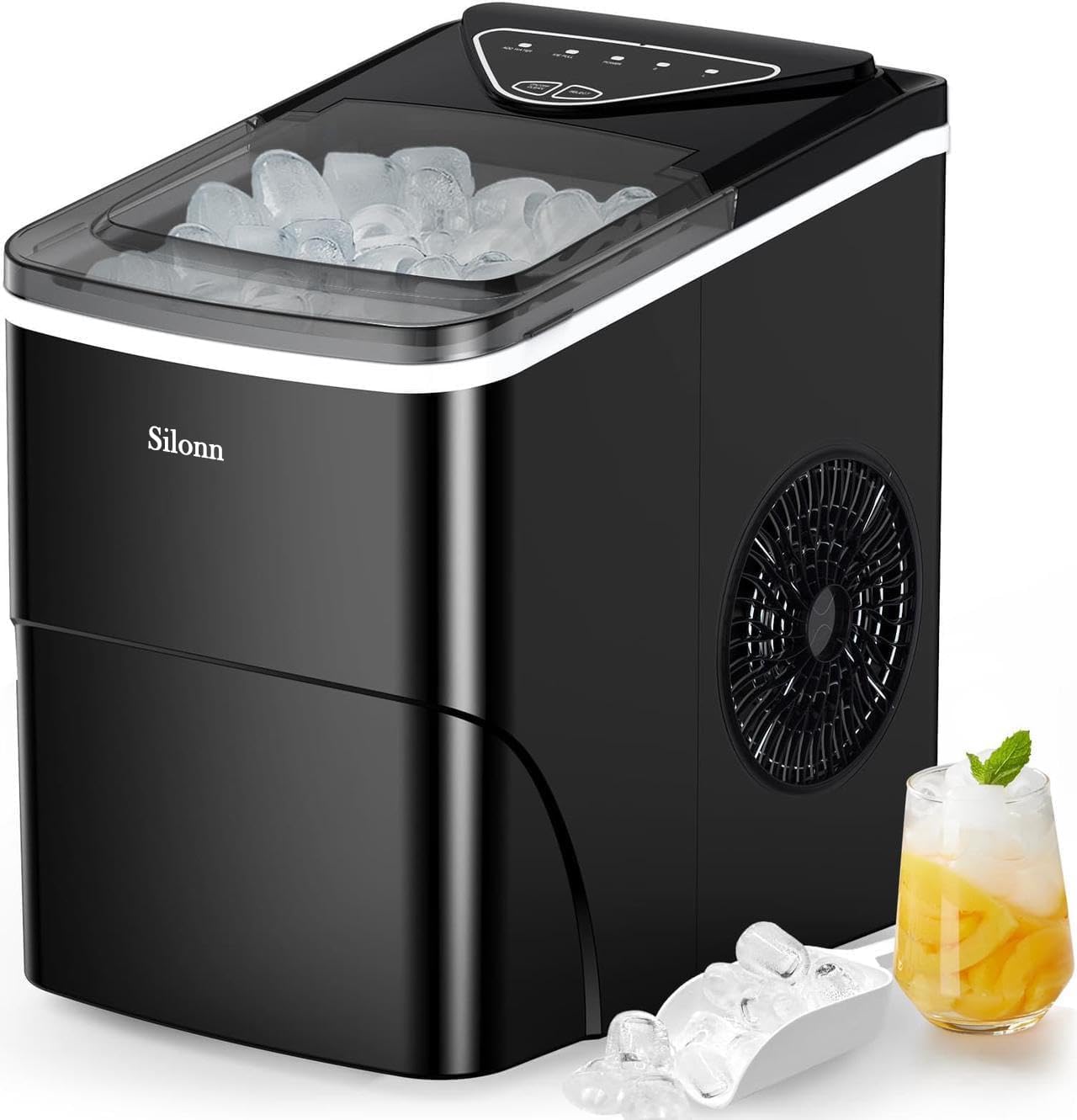 Silonn Auto-Cleaning Ice Maker - 26lbs/24Hrs, 2 Bullet Ice Sizes, Portable!