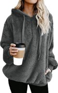 Womens Oversized Hoodies Quarter Zip Pullover Sherpa Jacket - Cozy