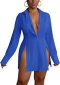 LYANER Women's Button Down Shirt Dress - Sexy V Neck Mini