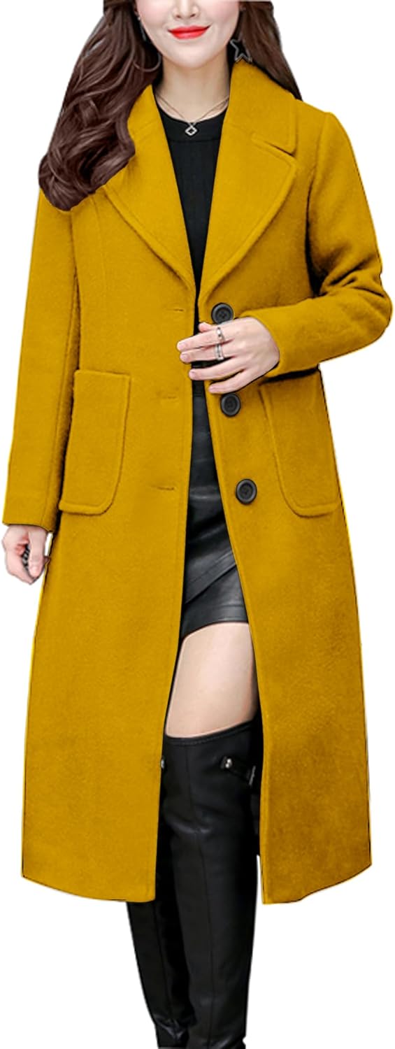 Chouyatou Women's Big Notch Lapel Wool Blend Coat for Winter