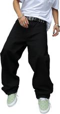 Men's Non-Stretch Loose Fit Wide-Leg Baggy Jeans Pants - Relaxed Shoes