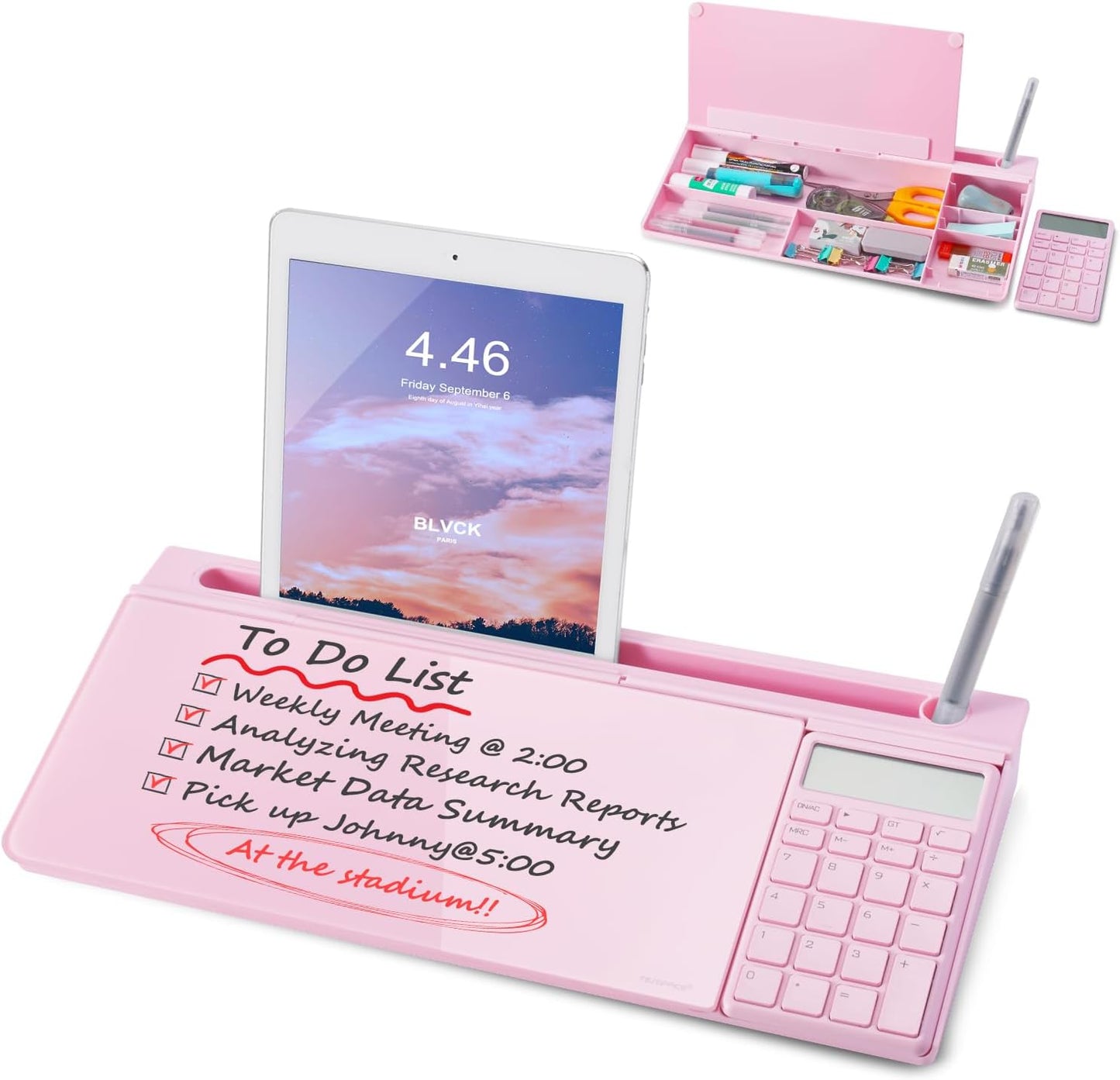 Small Glass Desktop Whiteboard with Calculator and Drawer