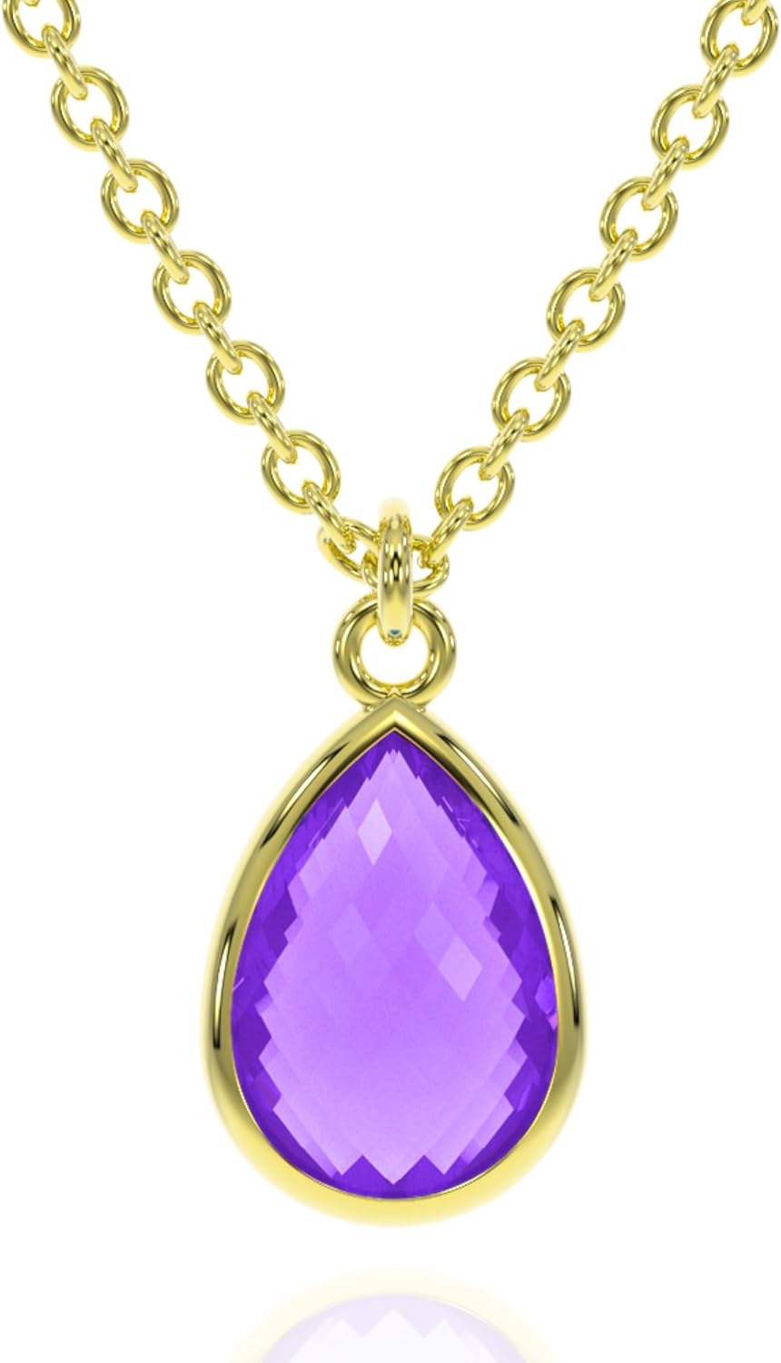 Genuine Gemstone Necklace for Women - Dainty Amethyst Pendant