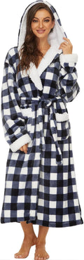 iniber Plush Robes for Women, Long Fuzzy Hooded Bathrobe - Warm
