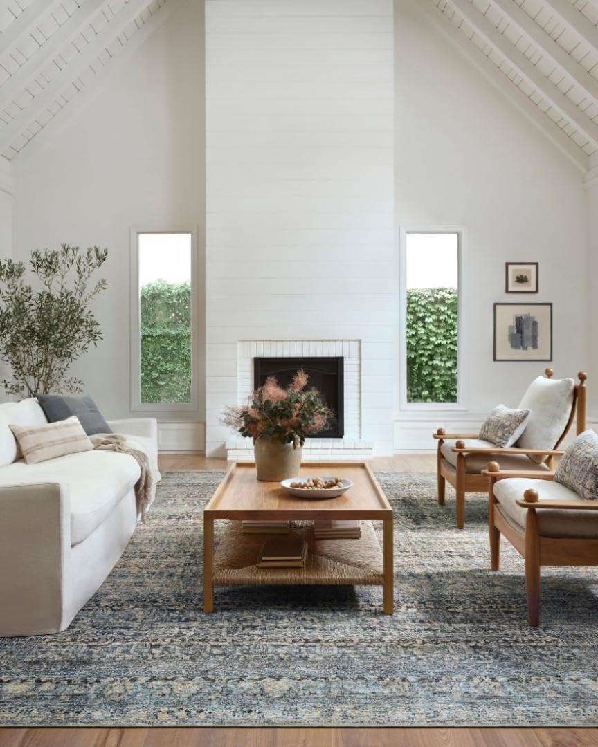 Loloi Amber Lewis Billie Collection Area Rug in Denim/Blush