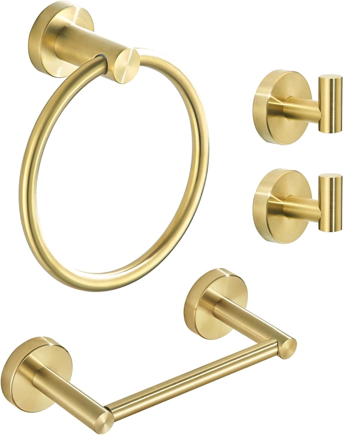Gold Bathroom Hardware Set with Towel Hooks and Toilet Paper Holder