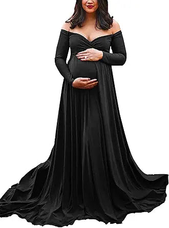 Saslax Maternity Off Shoulders Half Circle Gown for Baby Shower