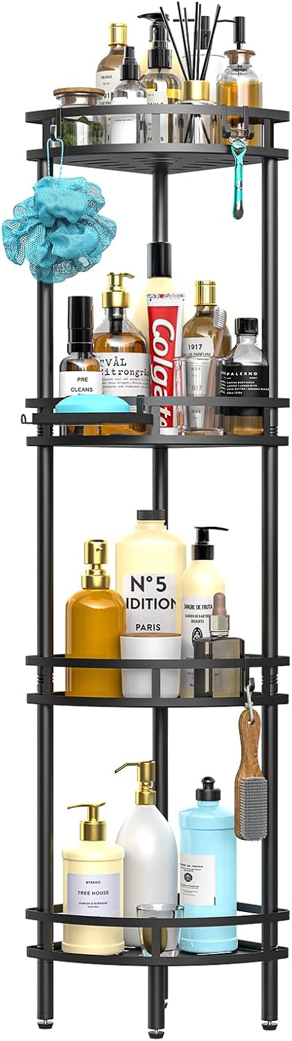 Standing Shower Caddy with Soap Dish and 4 Hooks for Bathroom