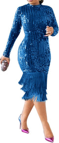 Cololura Sequin Tassel Bodycon Midi Dress - Sexy Evening Midi
