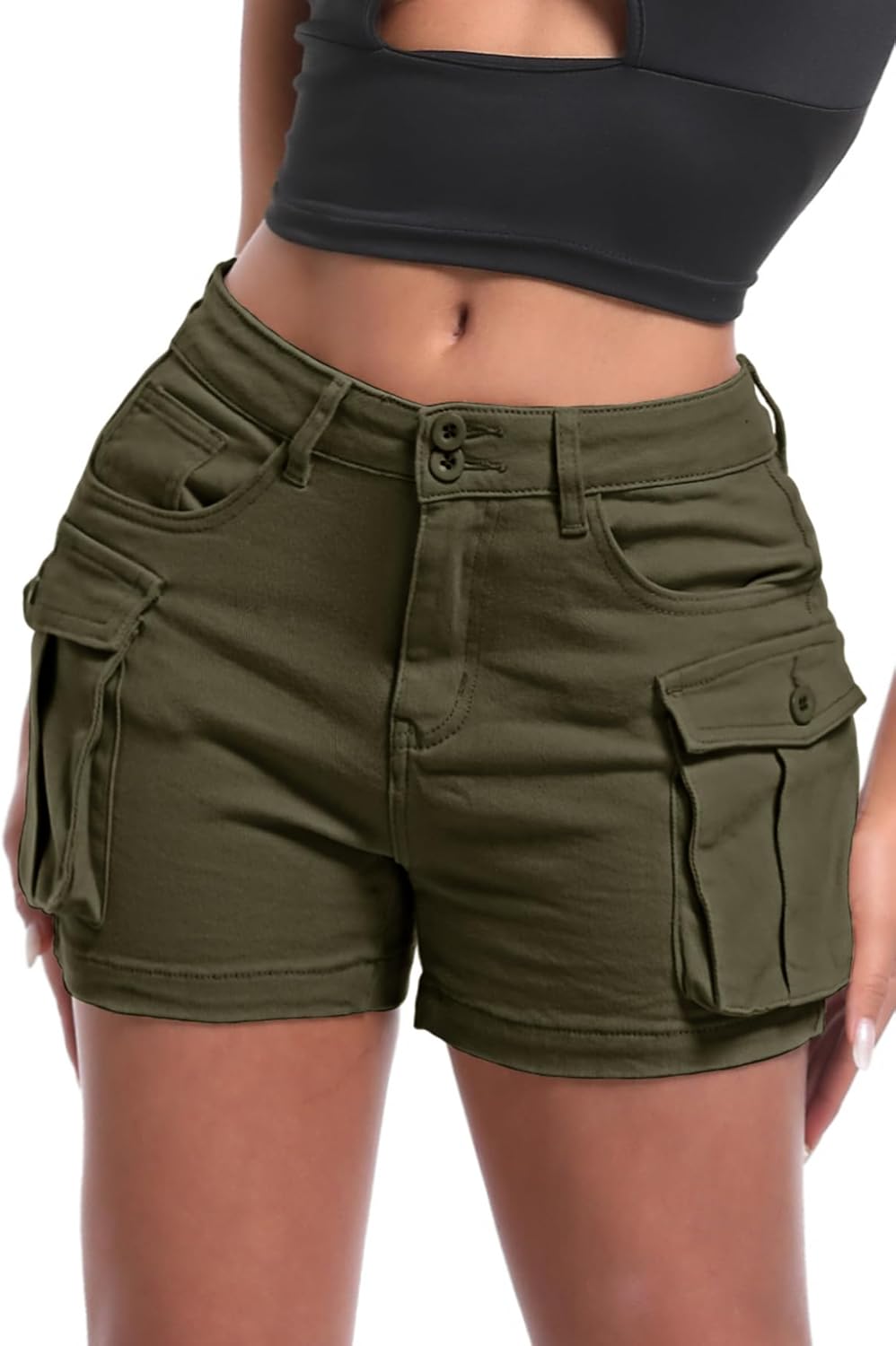 ELLEVEN Women's High-Stretch Cargo Shorts for Y2K Style
