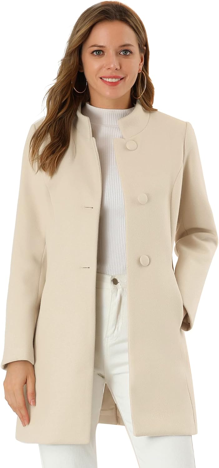 Allegra K Women's Winter Overcoat Mid-Long Stand Collar Coat