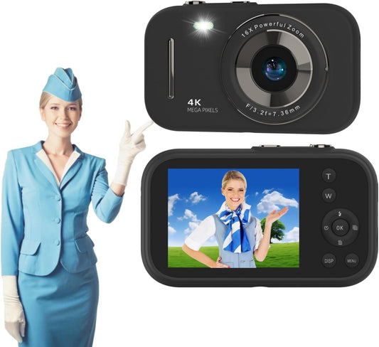 Portable 4K Camera with 16x Zoom & Anti-Shake - Ideal for Beginners! 