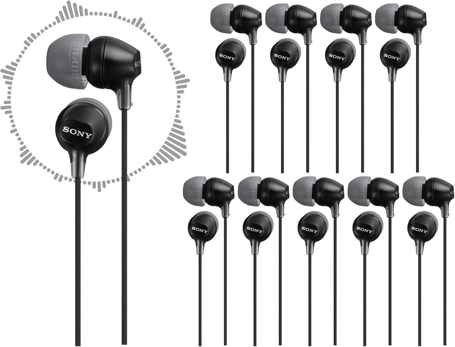 Sony Fashion Color In-Ear Earbud Headphones, Black, 10-Pack
