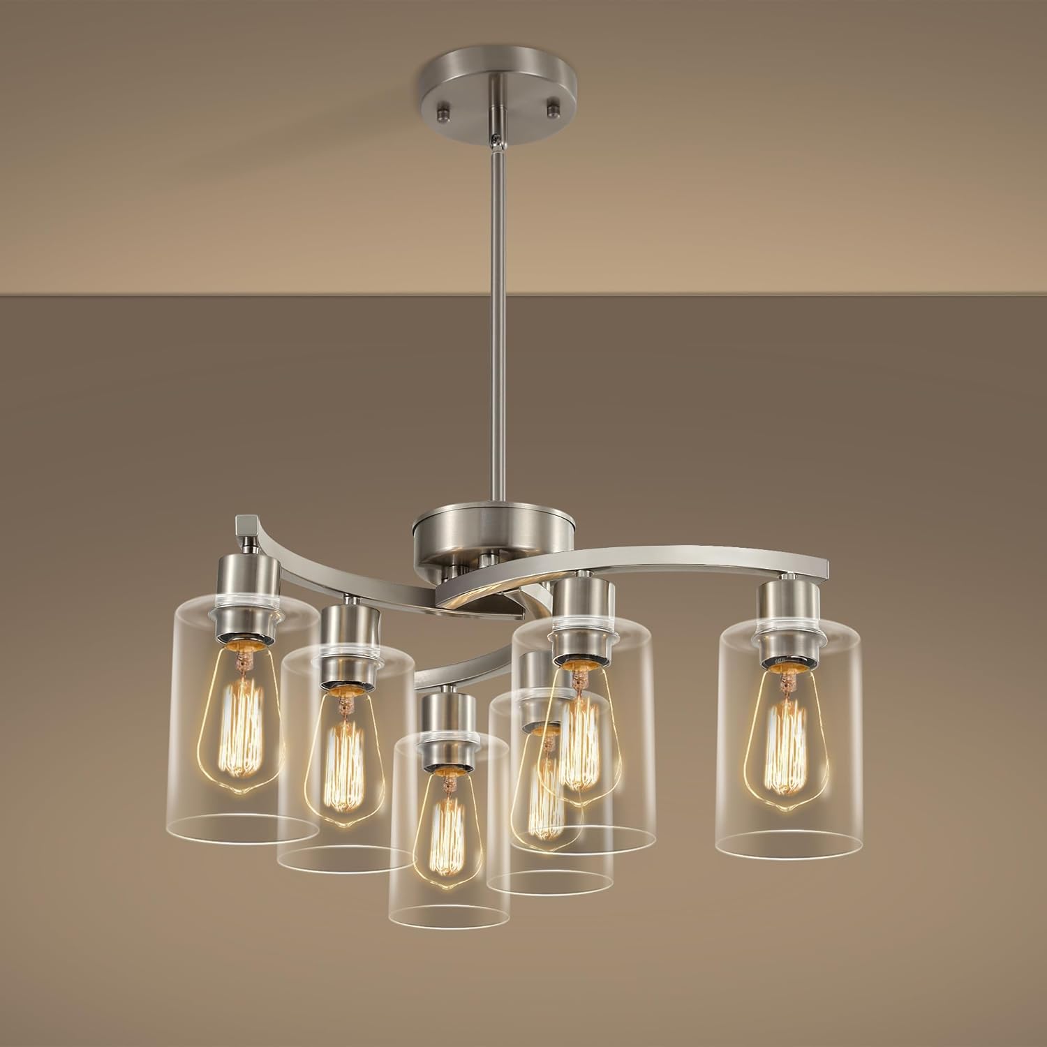 6-Light Brushed Nickel Chandeliers for Dining Room Lighting