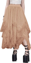 SHENHE Women's Lace Trim Layered Mesh Tulle Skirt - High Waist Goth