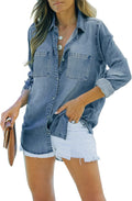 imesrun Womens Button Down Denim Shirt Chambray - Casual Lightweight