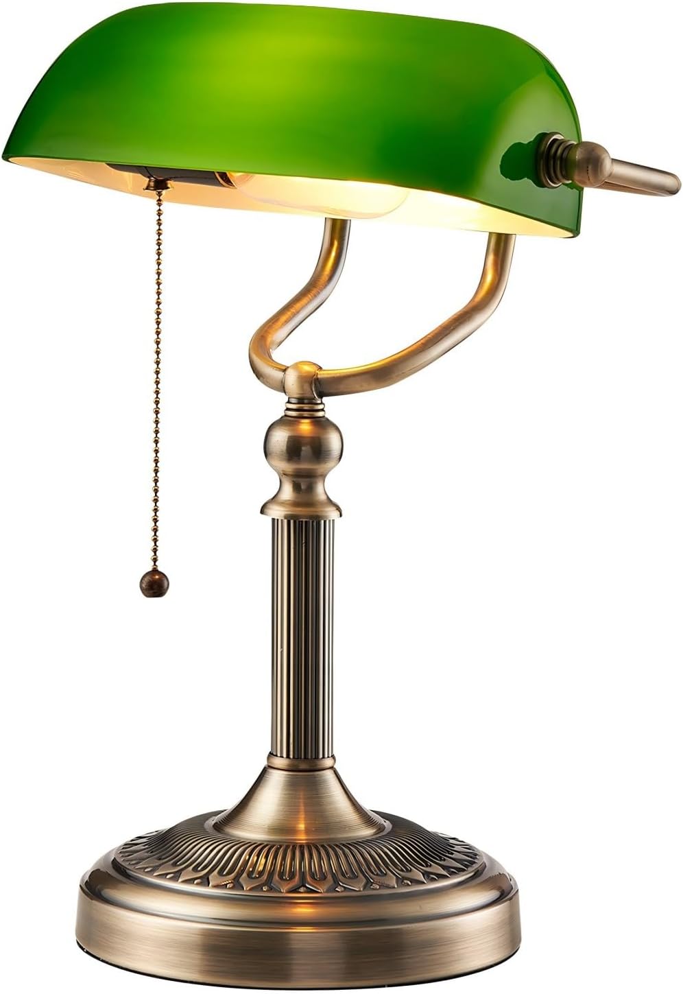 Newrays Green Glass Bankers Desk Lamp with Pull Chain Switch