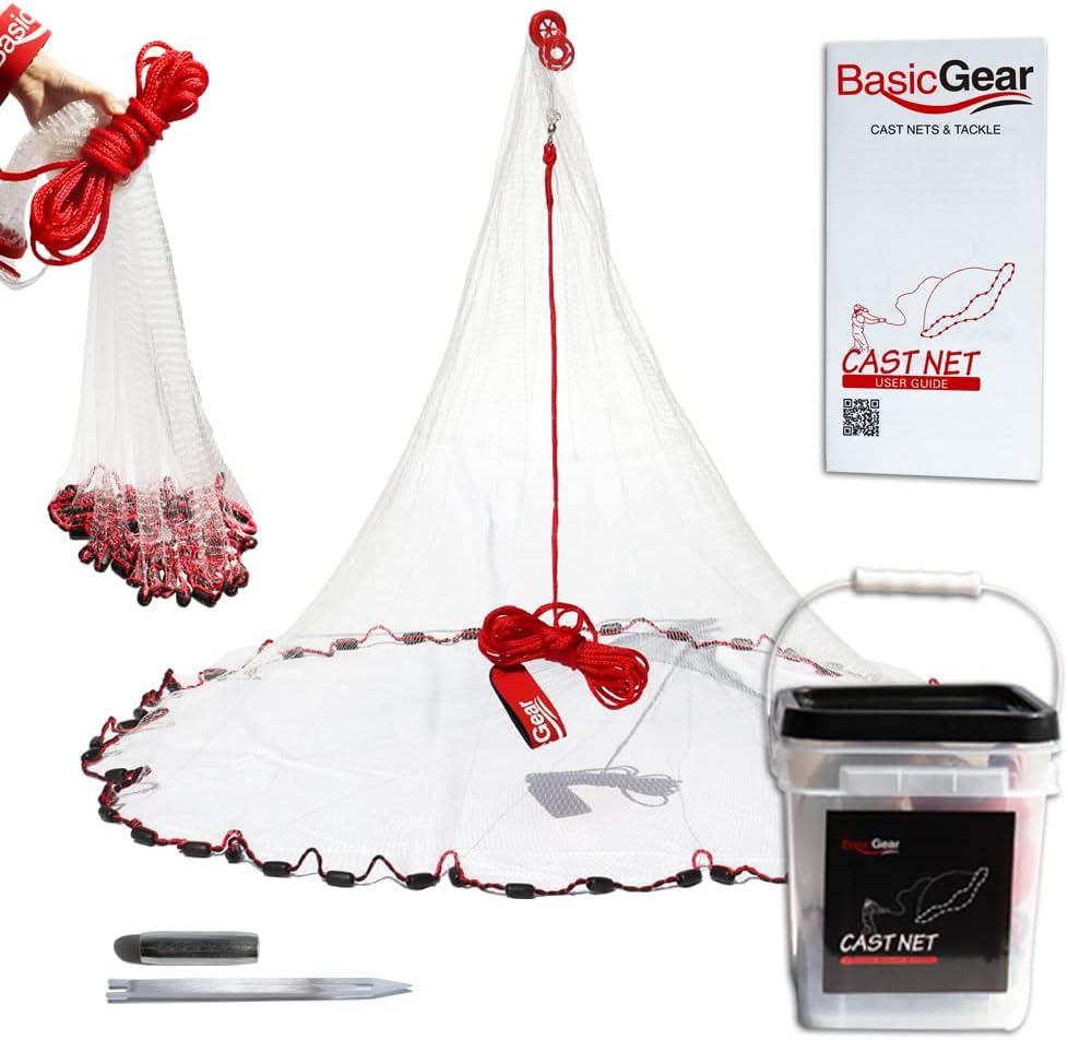 BasicGear Cast Net for Freshwater and Saltwater Fishing Fun