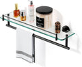 20-Inch Floating Tempered Glass Bathroom Shelf with Towel Bar