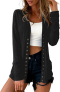 Women's Black V-Neck Button Down Cardigan Sweater - Lightweight Knit