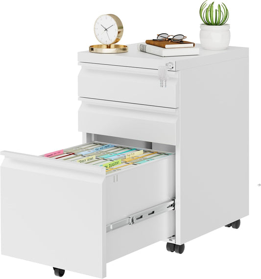 LVSTEEL 3-Drawer Mobile File Cabinet - Secure Under Desk Storage