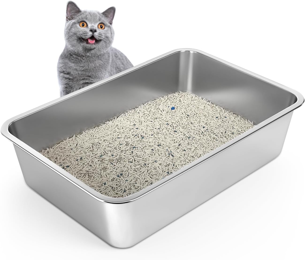 Stainless Steel Cat Litter Box for Large Cats and Rabbits