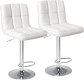 DUMOS Bar Stools Set of 2 Light White PU Leather - Adjustable Swivel