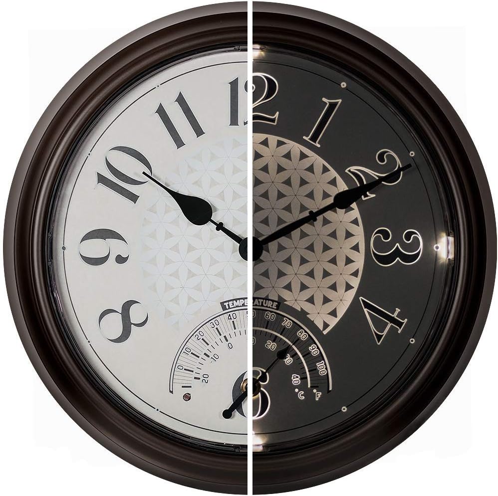 14 Inch Outdoor Luminous Wall Clock with Thermometer Features