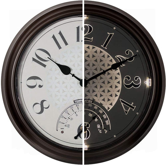 14 Inch Outdoor Luminous Wall Clock with Thermometer Features