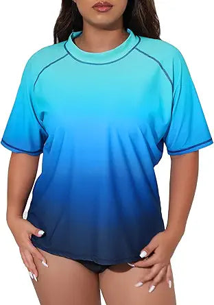 Halcurt Women's Plus Size Short Sleeve Rashguard Swim Shirt