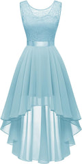Womens Hi Low Lace Cocktail Dress - Sleeveless Chiffon Formal