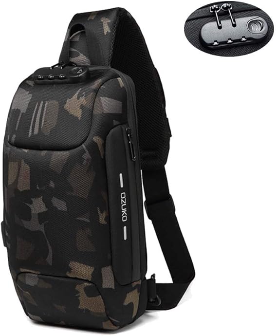 OZUKO Sling Backpack USB Anti-Theft Men's Chest Bag for Casual Use