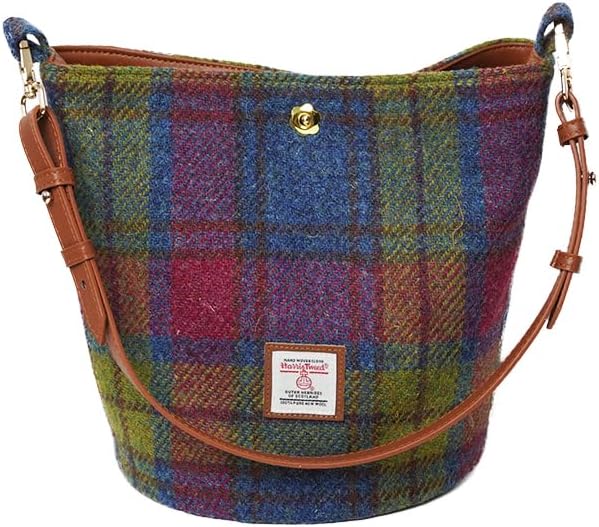 Harris Tweed Bucket Bag for Women with Leather Strap 9.4 x 7 in